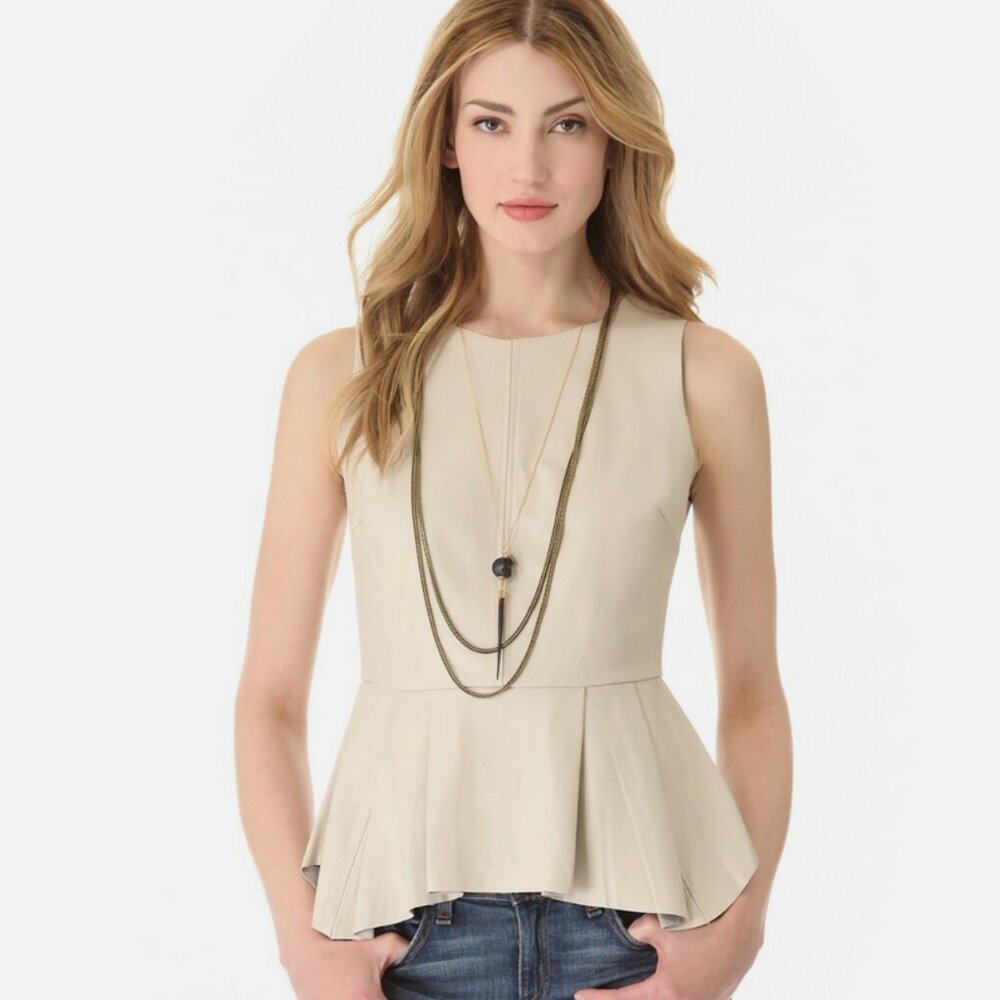 PJK Patterson J Kincaid Erin Pleated Leather Peplum Shell Top